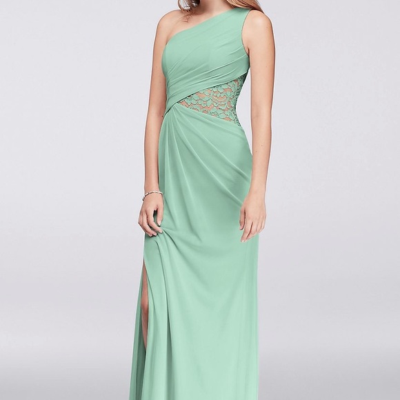 One Shoulder Mesh Dress with Lace - Picture 4 of 6